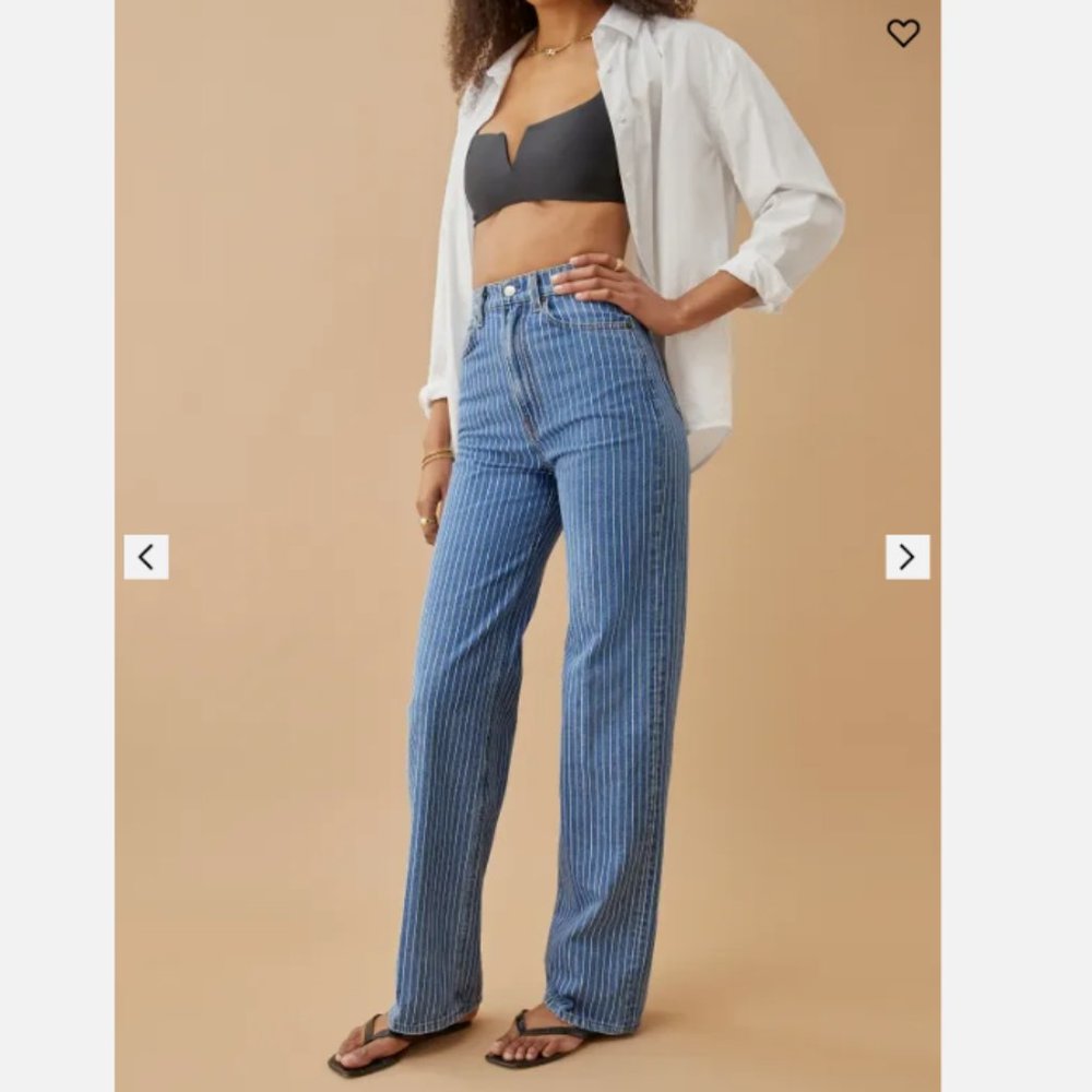 Reformation Hailey Pinstripe High Rise Wide Leg Jeans NWT Size 29